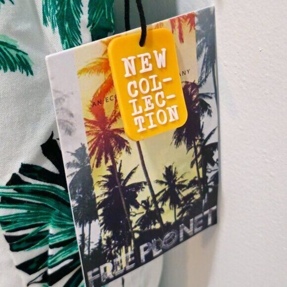 NWT Free Planet Casual Short Sleeve Shirt - Green Black White - Palm Trees Print - Picture 8 of 16